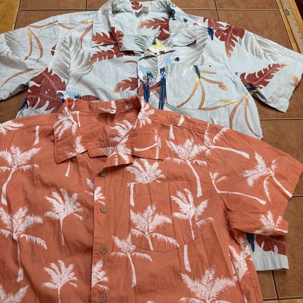 Lot of 2 Barefoot In Paradise Hawaiian Shirt Sz Large Floral Camp Aloha USA VTG